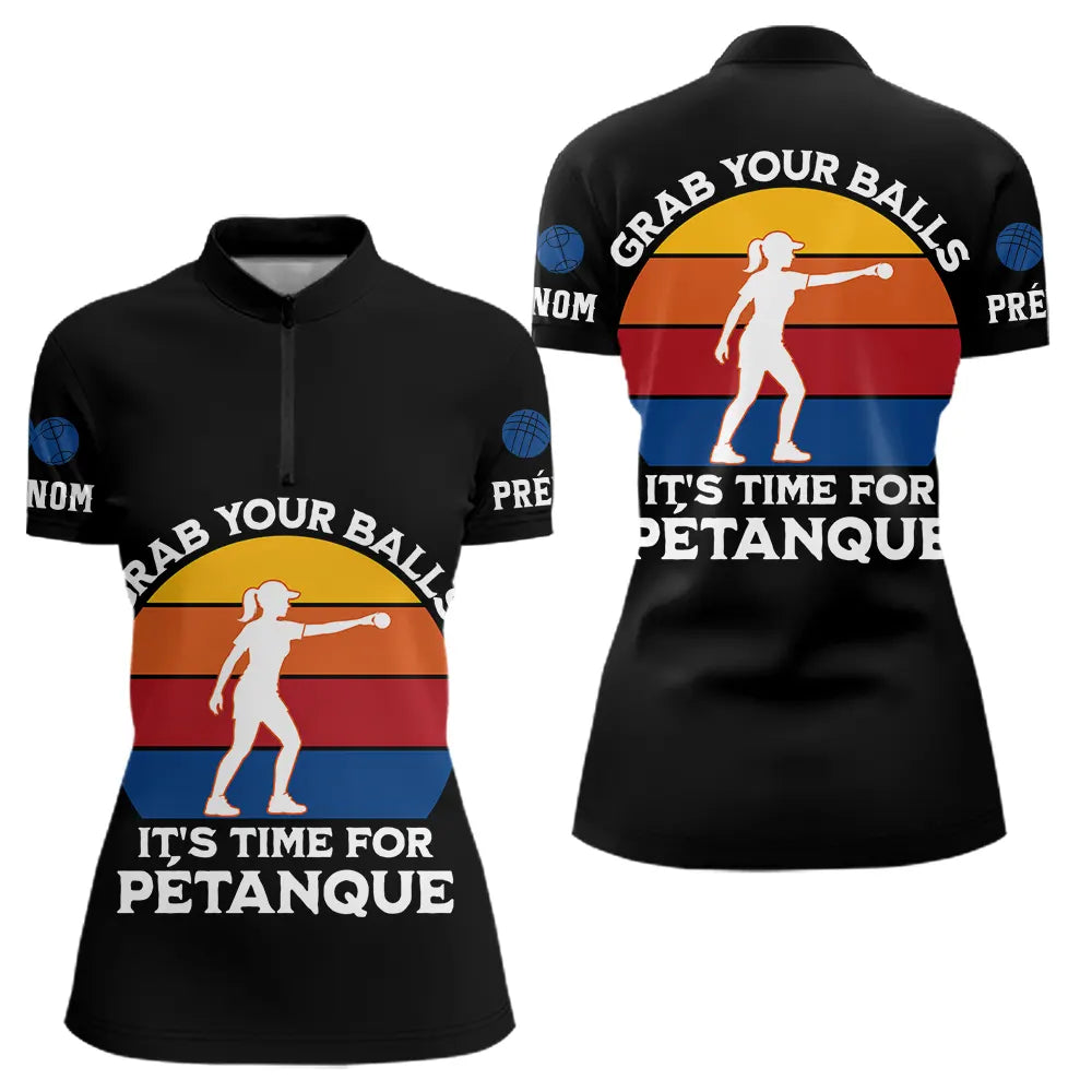 Polo Pétanque Noir Personnalisé – C’est Maintenant Vintage - Polo Zippé Femme