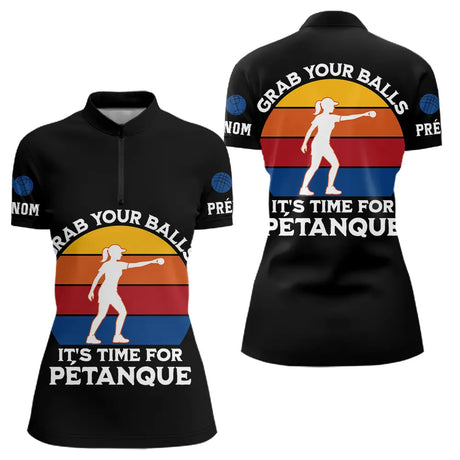 Polo Pétanque Noir Personnalisé – C’est Maintenant Vintage - Polo Zippé Femme