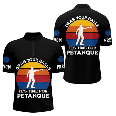 Polo Pétanque Noir Personnalisé – C’est Maintenant Vintage - Polo Zippé Homme