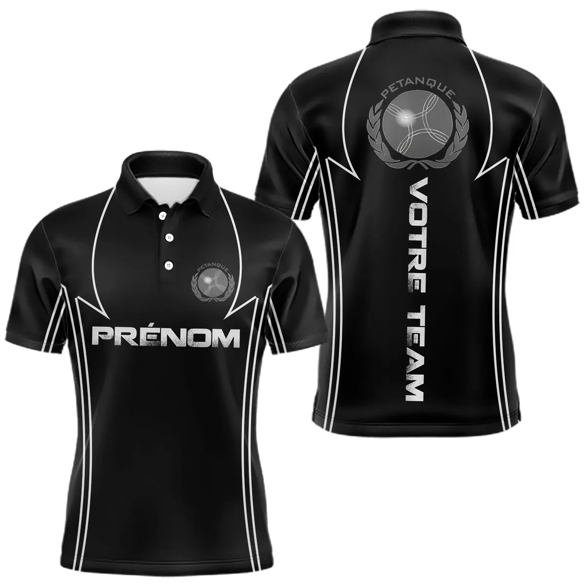 Polo Pétanque Noir Personnalisé Équipe -Joueur Boules - Polo Homme