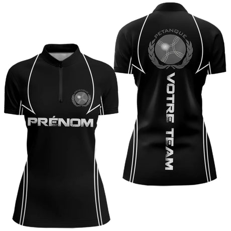 Polo Pétanque Noir Personnalisé Équipe -Joueur Boules - Polo Zippé Femme