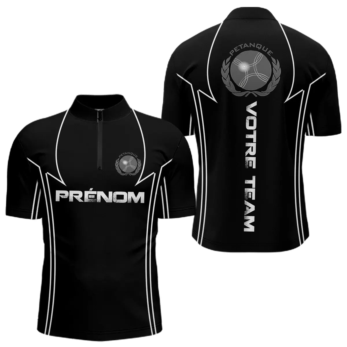 Polo Pétanque Noir Personnalisé Équipe -Joueur Boules - Polo Zippé Homme