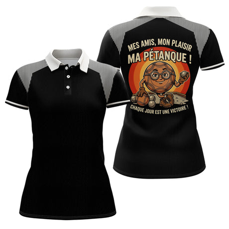 Polo Pétanque Noir Rayé - Passion Accessoire Bouliste - Polo Femme