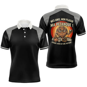 Polo Pétanque Noir Rayé - Passion Accessoire Bouliste - Polo Homme
