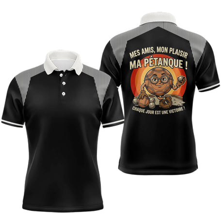 Polo Pétanque Noir Rayé - Passion Accessoire Bouliste - Polo Homme