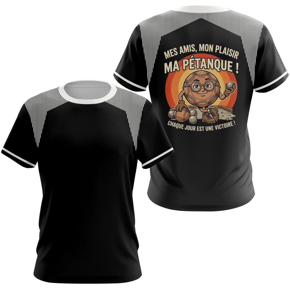 Polo Pétanque Noir Rayé - Passion Accessoire Bouliste - T-Shirt Femme