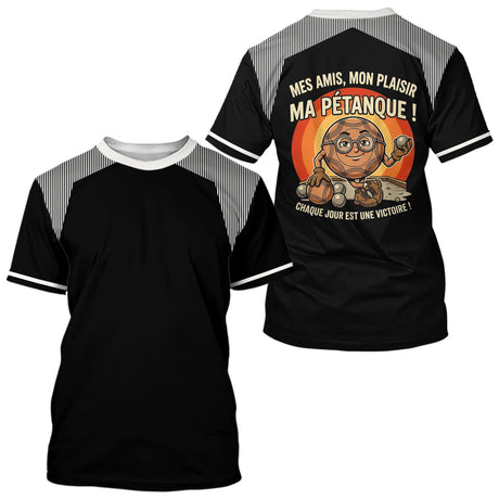Polo Pétanque Noir Rayé - Passion Accessoire Bouliste - T-Shirt Homme