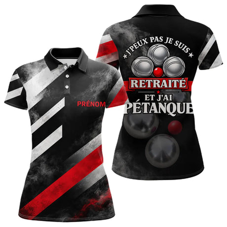 Polo Pétanque Noir & Rouge - J'peux Pas Retraité Personnalisé - Polo Femme