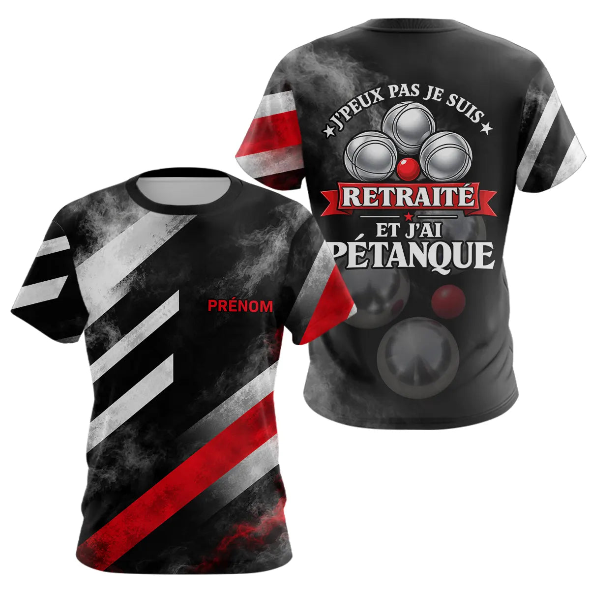 Polo Pétanque Noir & Rouge - J'peux Pas Retraité Personnalisé - T-Shirt Femme