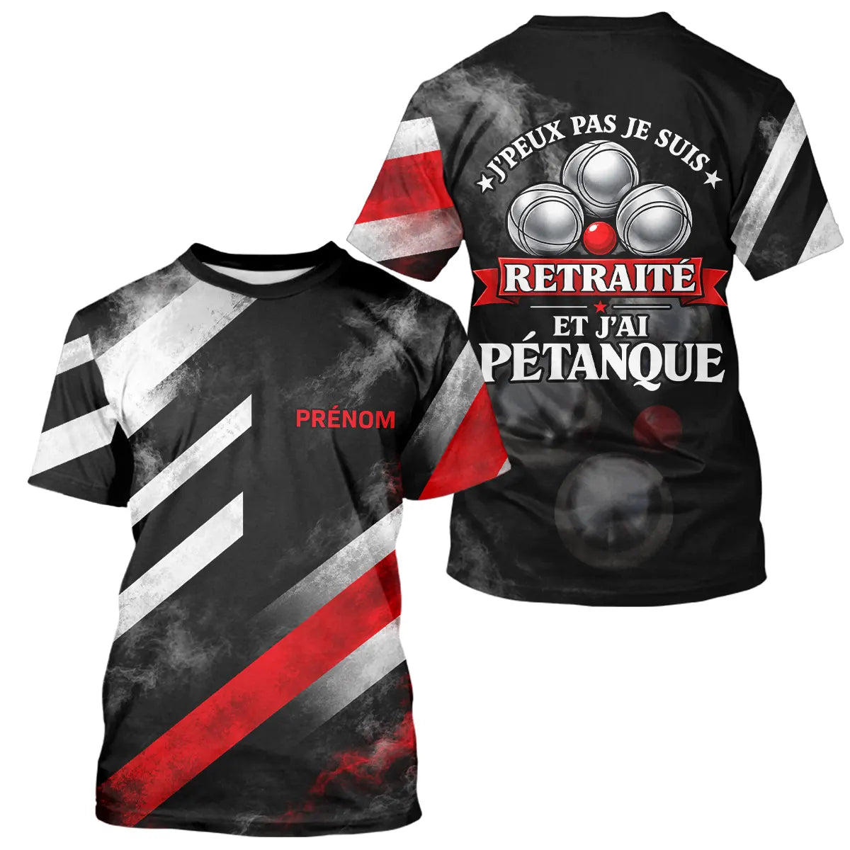 Polo Pétanque Noir & Rouge - J'peux Pas Retraité Personnalisé - T-Shirt Homme