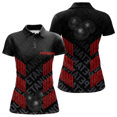 Polo Pétanque Noir & Rouge - Motif Boules Dynamique 3D - Polo Femme