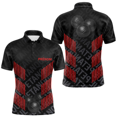 Polo Pétanque Noir & Rouge - Motif Boules Dynamique 3D - Polo Homme