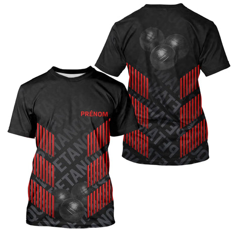 Polo Pétanque Noir & Rouge - Motif Boules Dynamique 3D - T-Shirt Homme