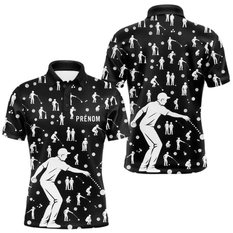 Polo Pétanque Noir Silhouette Joueurs - Homme Femme - Polo Homme