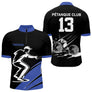 Polo Pétanque Noir et Bleu Personnalisé - Club Numéro - Polo Zippé Homme