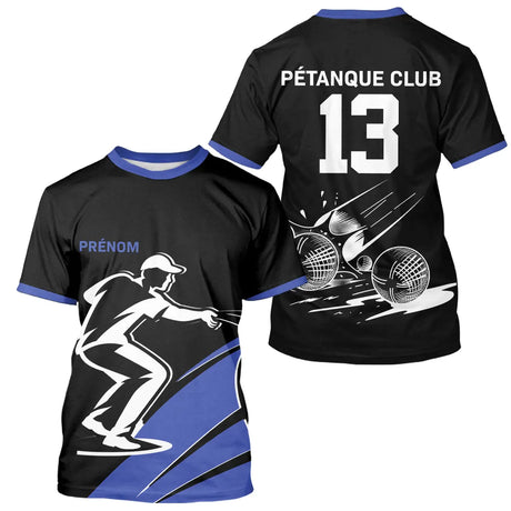 Polo Pétanque Noir et Bleu Personnalisé - Club Numéro - T-Shirt Homme