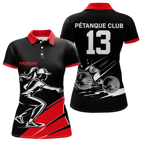 Polo Pétanque Noir et Rouge Personnalisé - Club Numéro - Polo Femme
