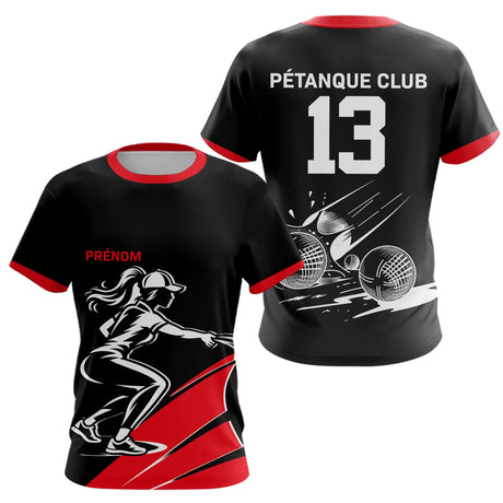 Polo Pétanque Noir et Rouge Personnalisé - Club Numéro - T-Shirt Femme