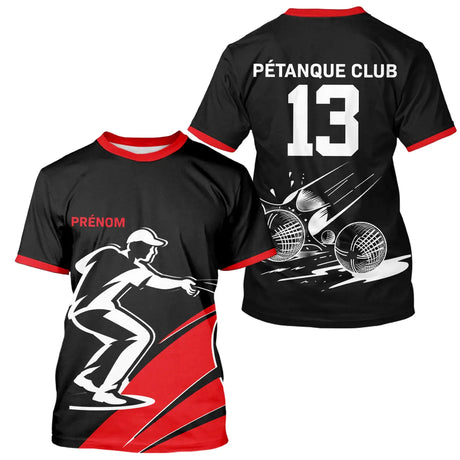 Polo Pétanque Noir et Rouge Personnalisé - Club Numéro - T-Shirt Homme