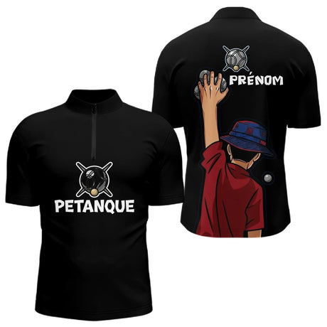 Polo Pétanque Noir sur Mesure - Bouliste Passionnés - Polo Zippé Homme