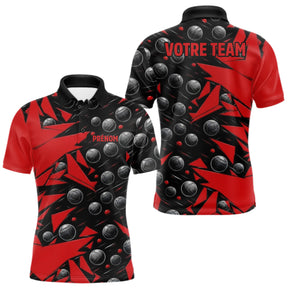 Polo Pétanque Nom et Team Personnalisé - Noir & Rouge - Polo Homme