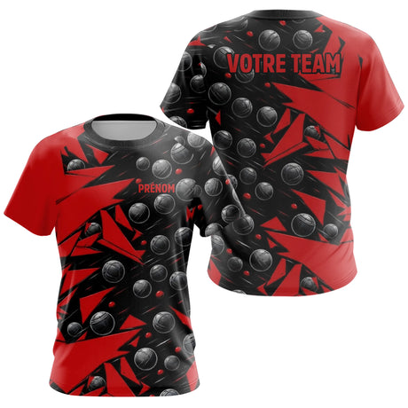 Polo Pétanque Nom et Team Personnalisé - Noir & Rouge - T-Shirt Femme