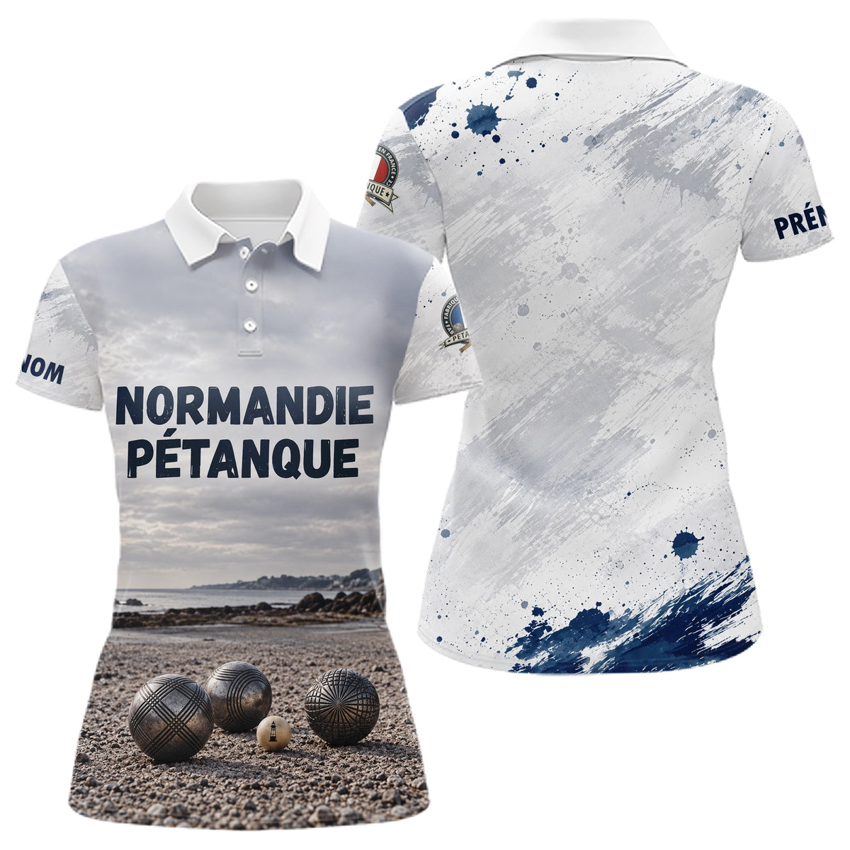 Polo Pétanque Normandie Blanc & Bleu -  Style Rétro Équipe - Polo Femme