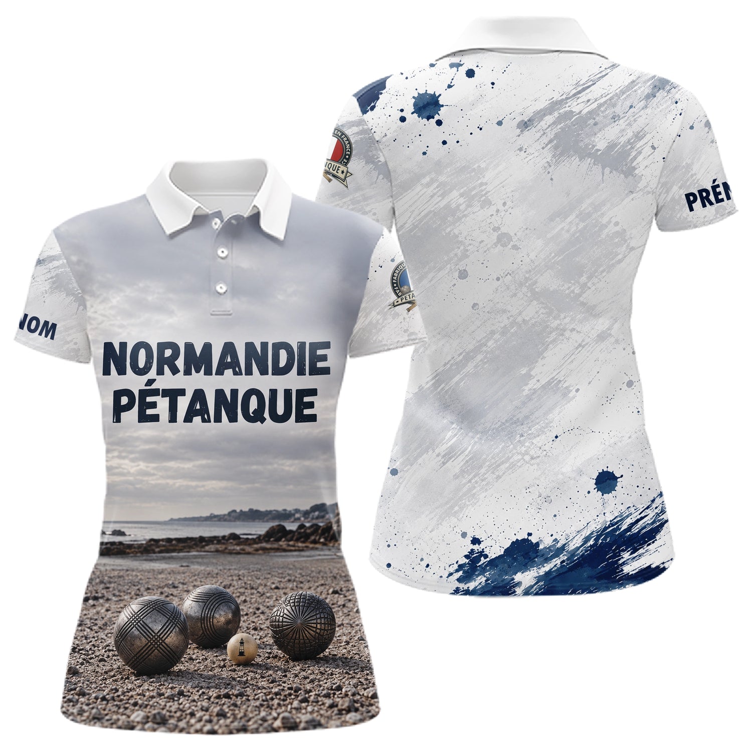 Polo Pétanque Normandie Blanc & Bleu -  Style Rétro Équipe - Polo Femme