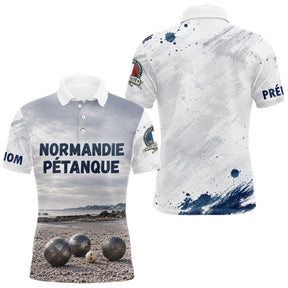 Polo Pétanque Normandie Blanc & Bleu -  Style Rétro Équipe - Polo Homme