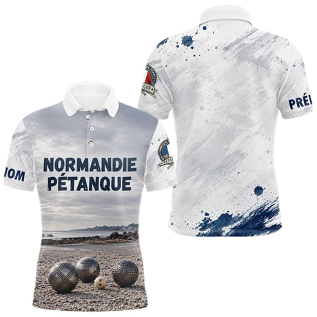 Polo Pétanque Normandie Blanc & Bleu -  Style Rétro Équipe - Polo Homme