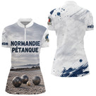 Polo Pétanque Normandie Blanc & Bleu -  Style Rétro Équipe - Polo Zippé Femme