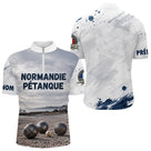 Polo Pétanque Normandie Blanc & Bleu -  Style Rétro Équipe - Polo Zippé Homme