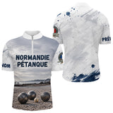 Polo Pétanque Normandie Blanc & Bleu -  Style Rétro Équipe - Polo Zippé Homme