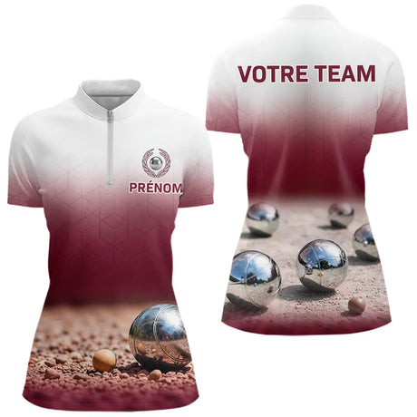 Polo Pétanque Ombré Cochonnet Bordeaux - Bicolore Personnalisé - Polo Zippé Femme