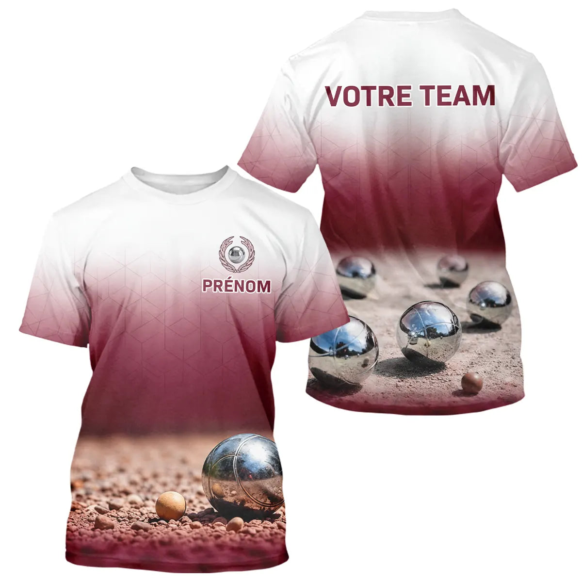 Polo Pétanque Ombré Cochonnet Bordeaux - Bicolore Personnalisé - T-Shirt Homme