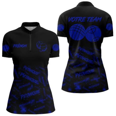 Polo Pétanque Original – Motifs Boules Électrique - Polo Zippé Femme