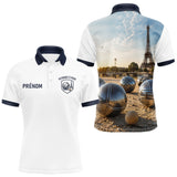 Polo Pétanque À Paris 3D - Personnalisé Blanc Marine - Polo Homme