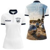 Polo Pétanque À Paris 3D - Personnalisé Blanc Marine - Polo Zippé Femme