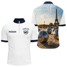 Polo Pétanque À Paris 3D - Personnalisé Blanc Marine - Polo Zippé Homme