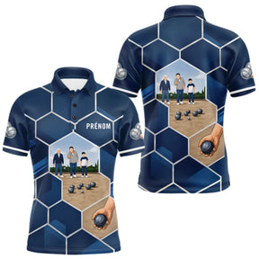 Polo Pétanque Passion Boules Bleu - Motifs Géométriques Prénom - Polo Homme