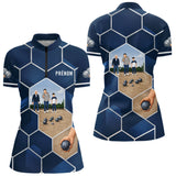 Polo Pétanque Passion Boules Bleu - Motifs Géométriques Prénom - Polo Zippé Femme