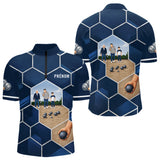 Polo Pétanque Passion Boules Bleu - Motifs Géométriques Prénom - Polo Zippé Homme