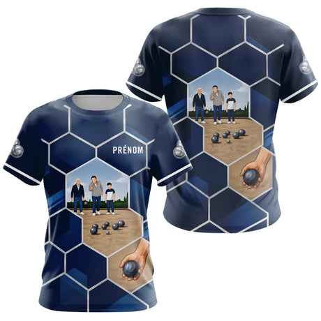 Polo Pétanque Passion Boules Bleu - Motifs Géométriques Prénom - T-Shirt Femme