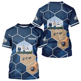 Polo Pétanque Passion Boules Bleu - Motifs Géométriques Prénom - T-Shirt Homme