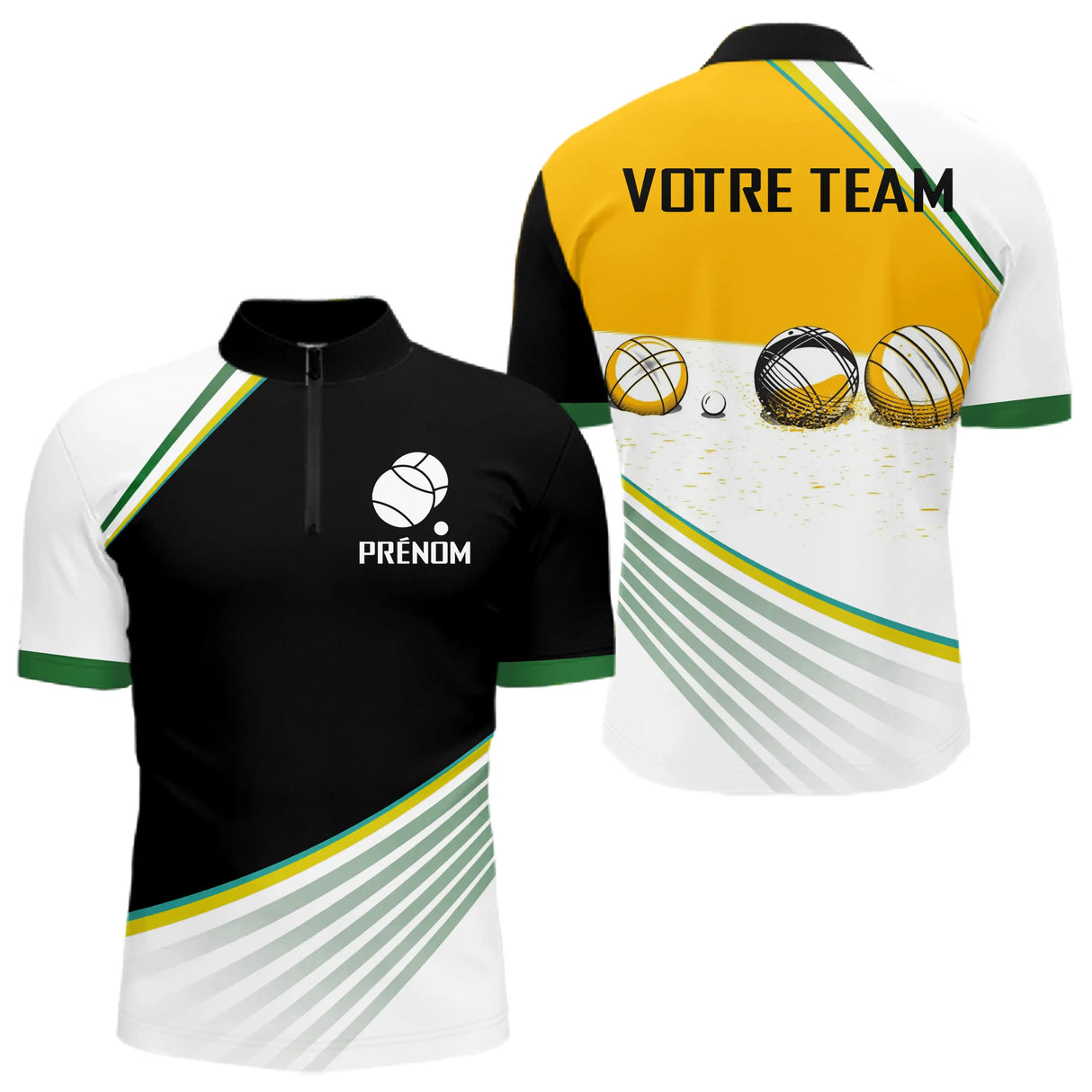 Polo Pétanque Performance - Design Sportif Jaune Blanc - Polo Zippé Homme