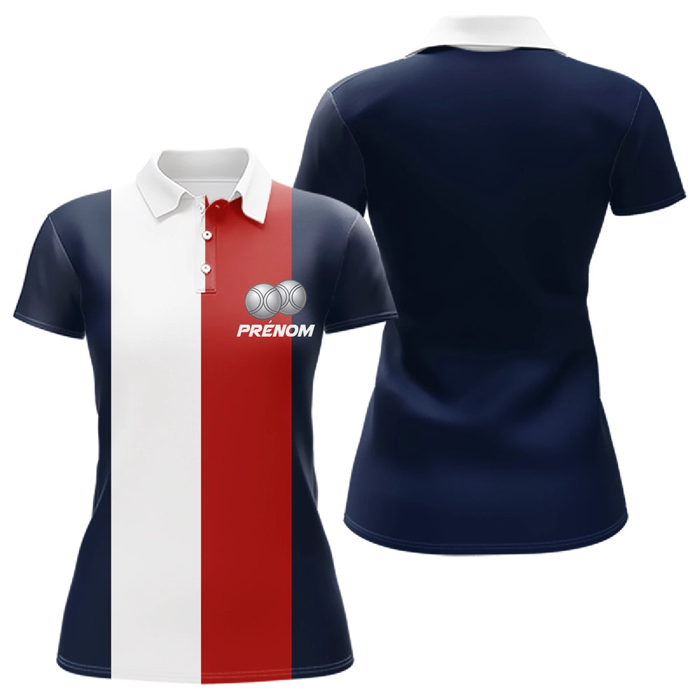 Polo Pétanque Personalise - Design Vector Tricolore Prenom - Polo Femme