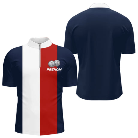 Polo Pétanque Personalise - Design Vector Tricolore Prenom - Polo Zippé Homme