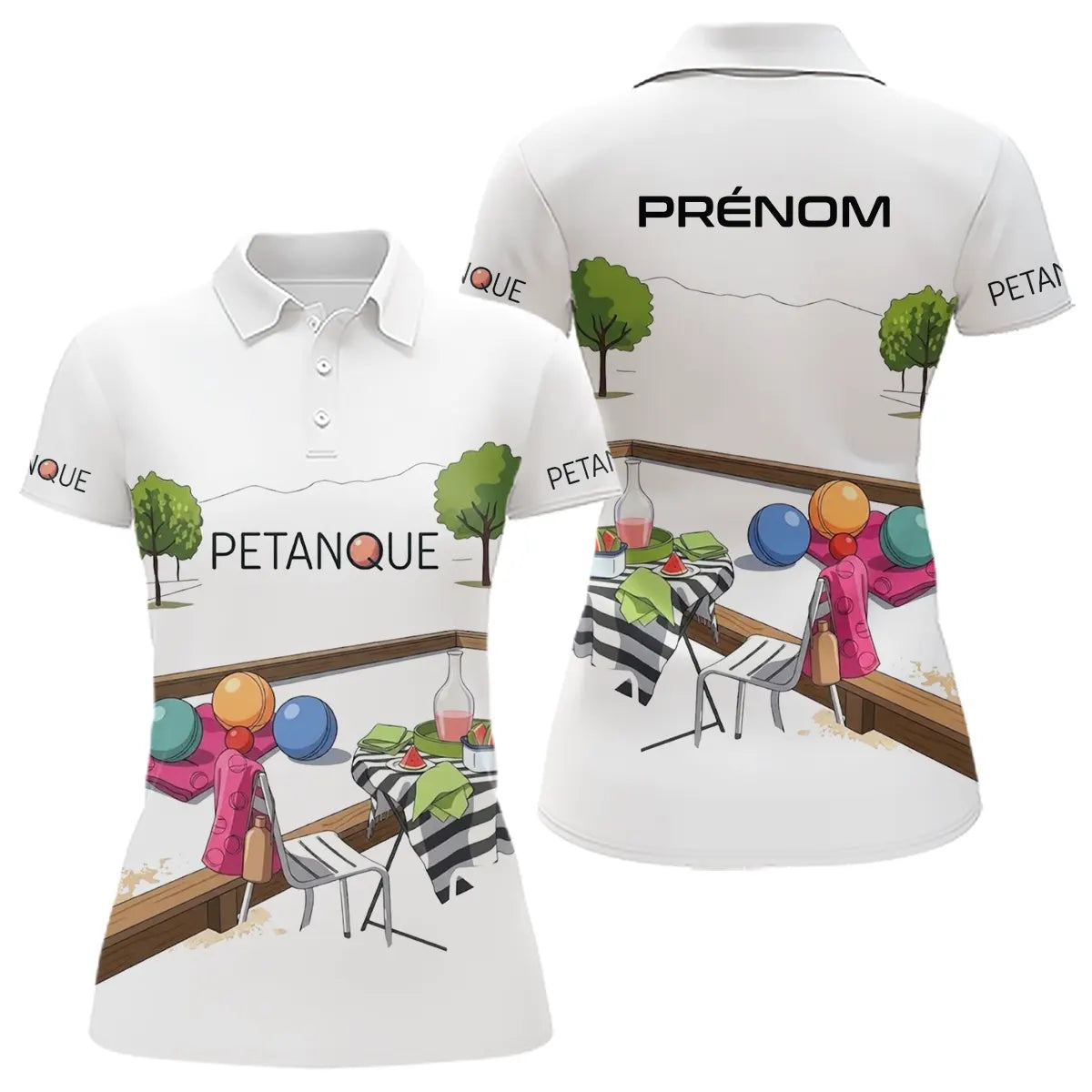 Polo Pétanque Personnalisé - Blanc Décor Apéro & Prénom - Polo Femme