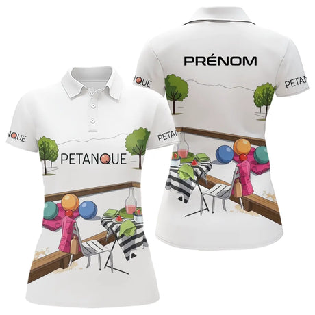 Polo Pétanque Personnalisé - Blanc Décor Apéro & Prénom - Polo Femme