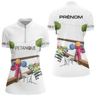 Polo Pétanque Personnalisé - Blanc Décor Apéro & Prénom - Polo Zippé Femme
